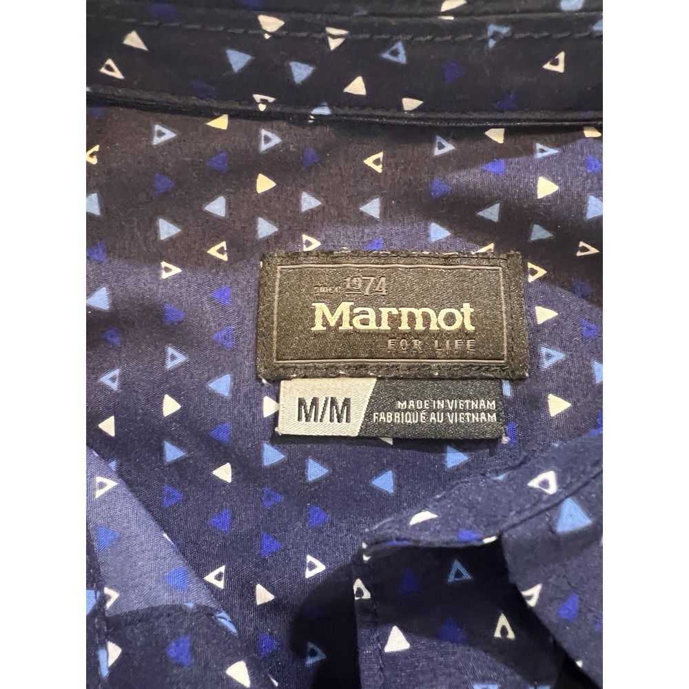 Marmot Shirt Mens Medium Blue Triangle Sleeve Button up Outdoors Lightweight - Picture 3 of 4